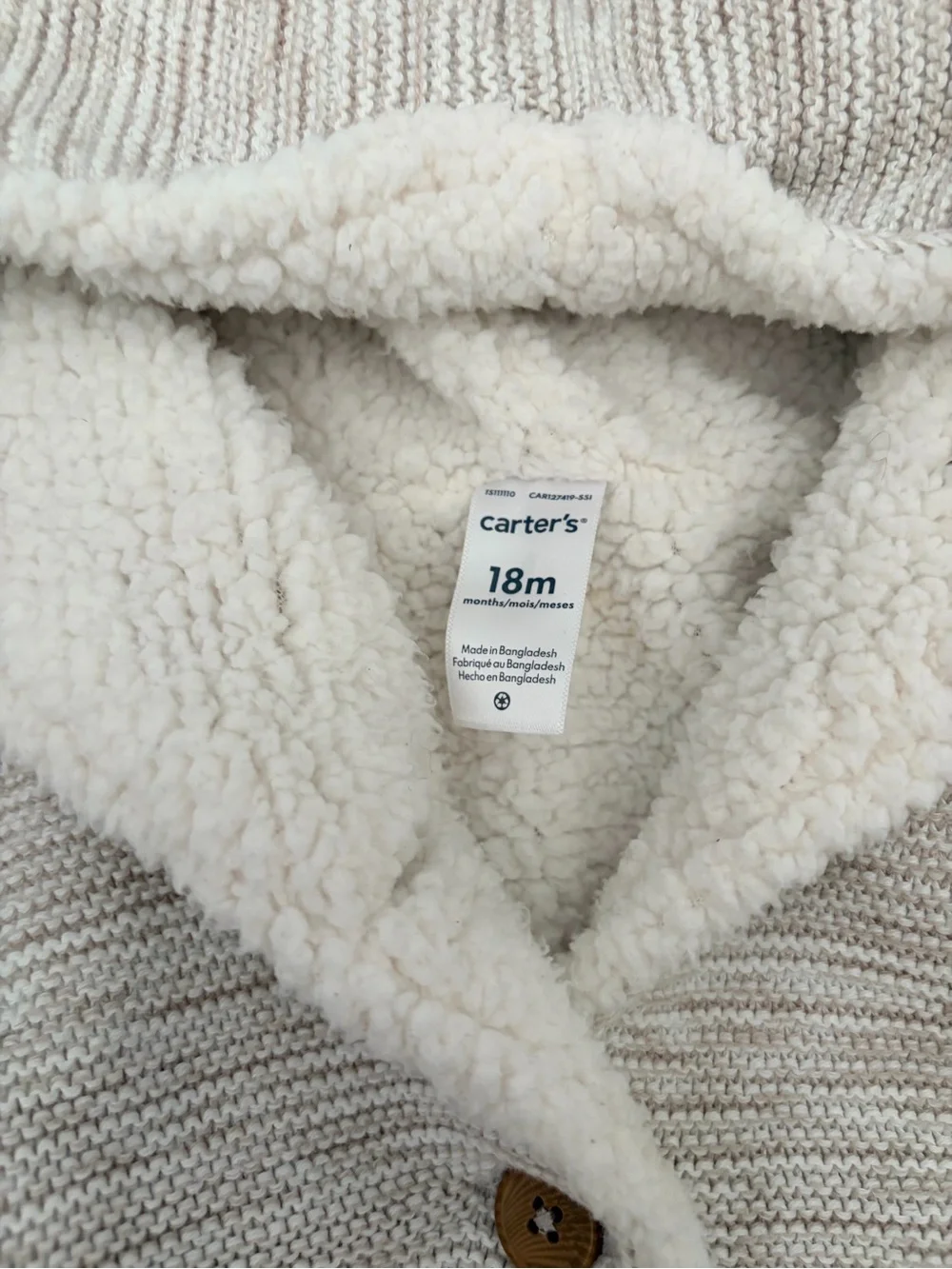 Carter's Cream Sherpa-Lined Knit Sweater